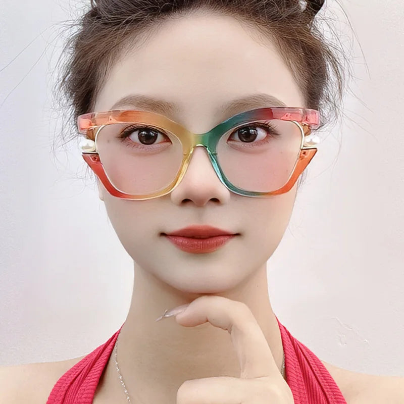 Vintage Brand Designer Pearl Cat Eye Optical Glasses Men Women Trendy Luxury Computer Anti-Blue Light Protection Spectacle Очки