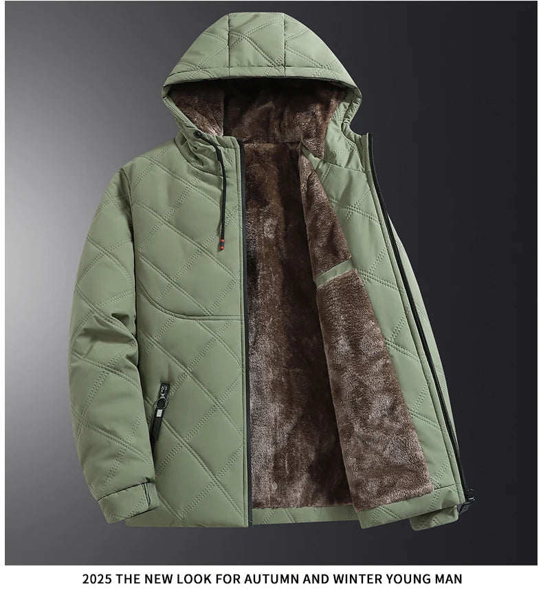 Men's hooded warm short jacket winter zipper pocket jacket outdoor sports and leisure work clothes windproof cotton jacket