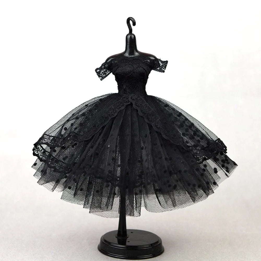 Fashion Dress Up Doll Dress Evening Party Tutu Dotted Lace Dolls Clothes Mini Black Prom Dress Doll Princess Dress DIY Toy