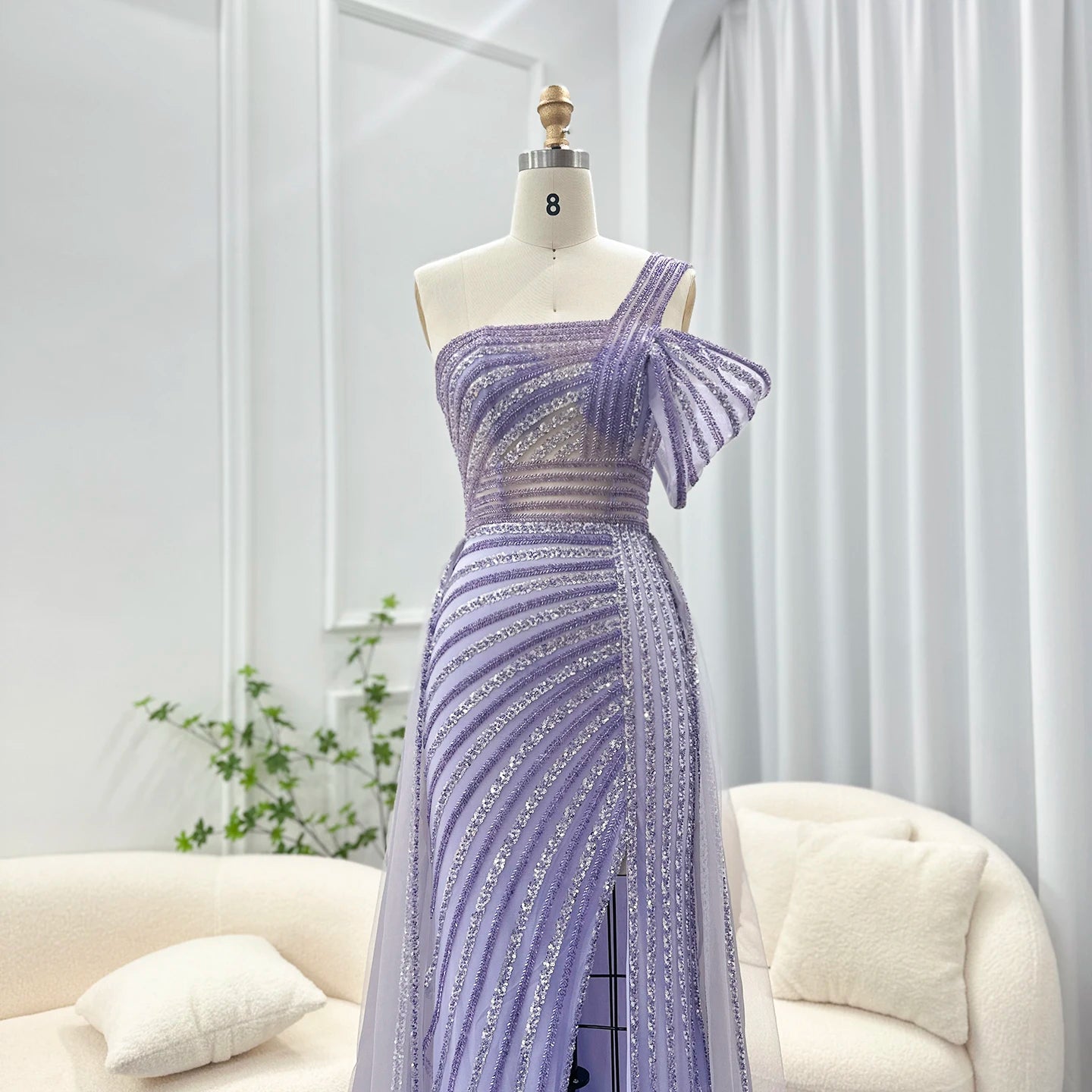 Sharon Said Luxury Dubai Evening Dresses with Overskirt Side Slit Lilac One Shoulder Wedding Formal Party Gowns SS016 Customized