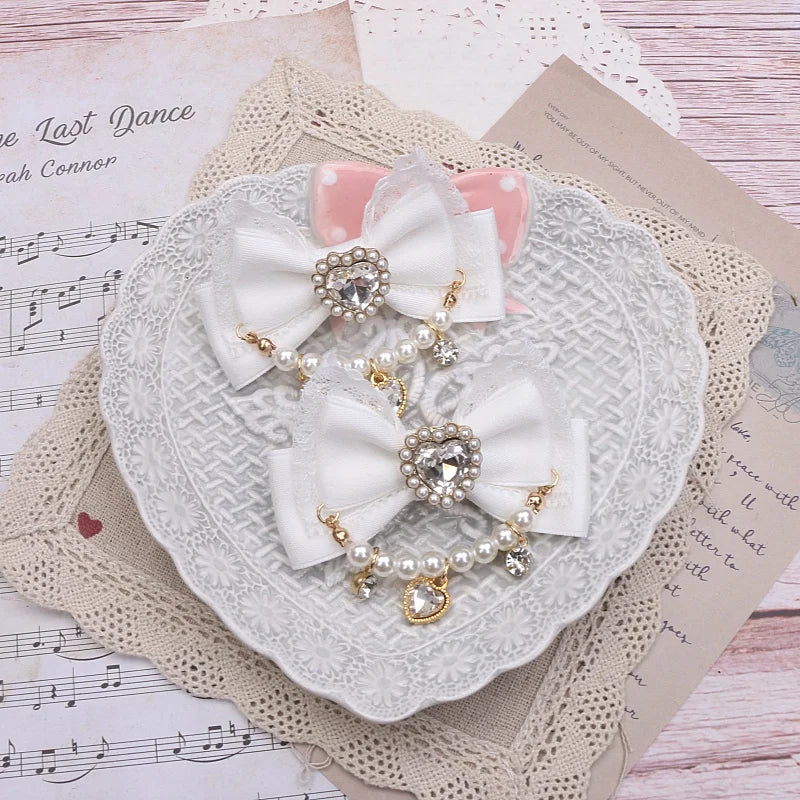 Accessories for Women Pearls Rhinestone Bow  Hair Clips for Women Bowknot Handmade Baroque Lolita Party Jewelry Gifts Y2K Girl