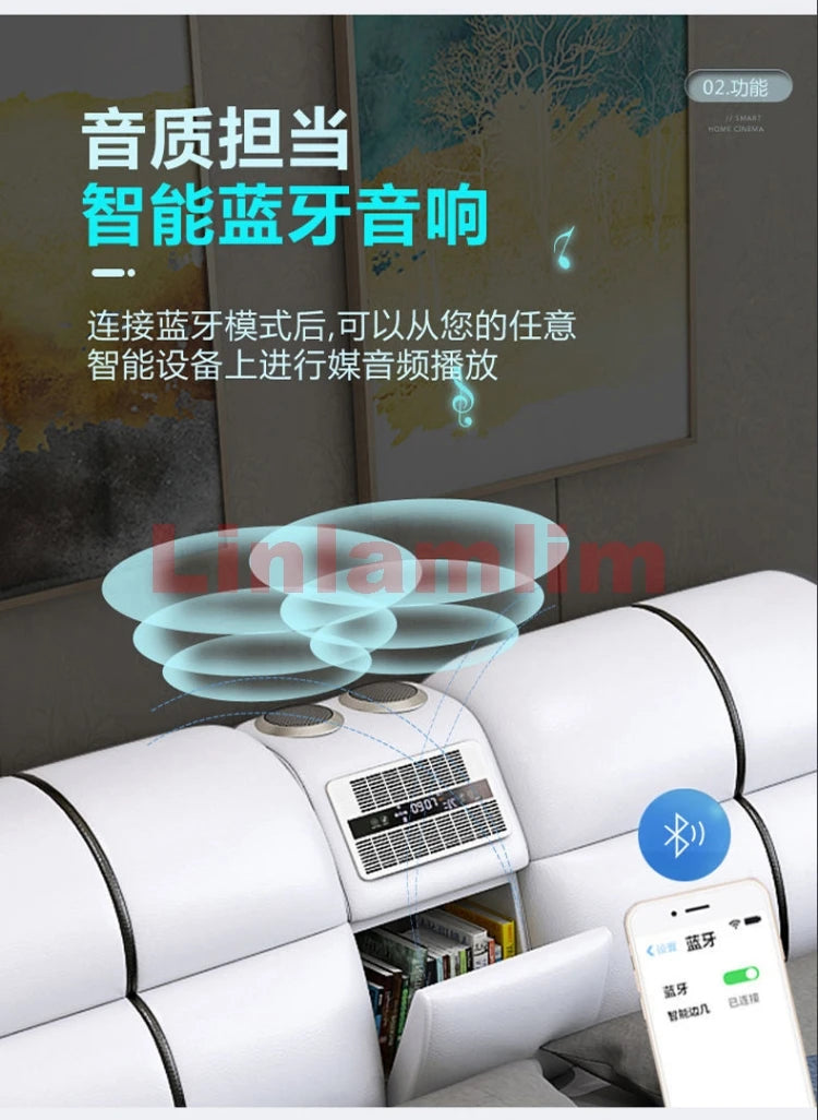 Linlamlim Tech-Smart Multifunctional Bed Genuine Leather Ultimate Camas Tatami Lit with Massage, Projector, Air Purifier,Speaker