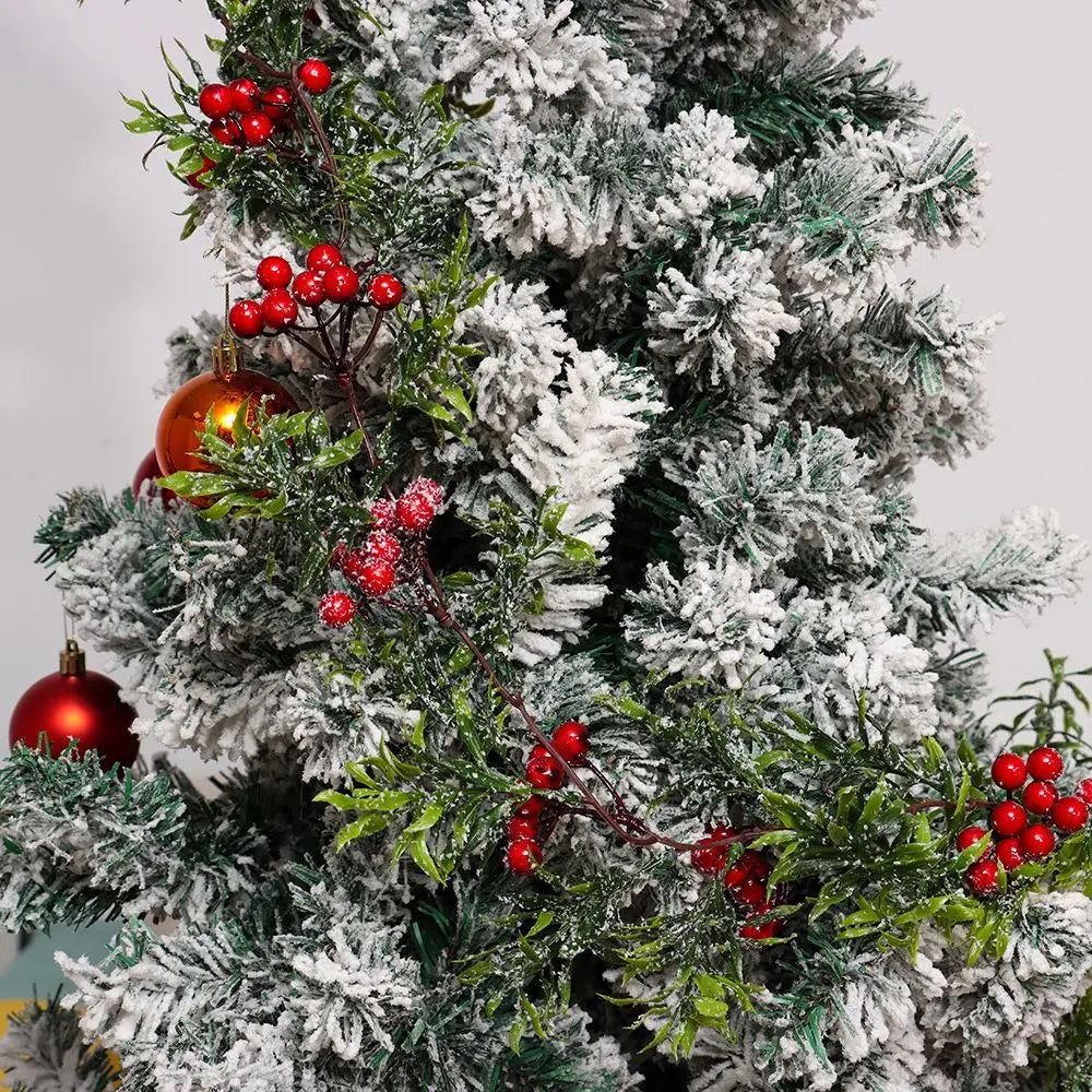Gift Xmas Tree Ornament Leaves Branches Artificial Red Berries Christmas Decorative Garland Pine Cones Vine Hanging Wreath
