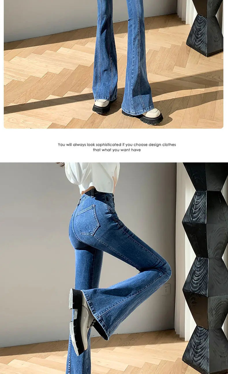 Jeans Woman 2024 Vintage Fashion Trend Luxury Denim Pants High Waisted Elasticity Flare Leggings Korean Black Bell Bottom Jeans