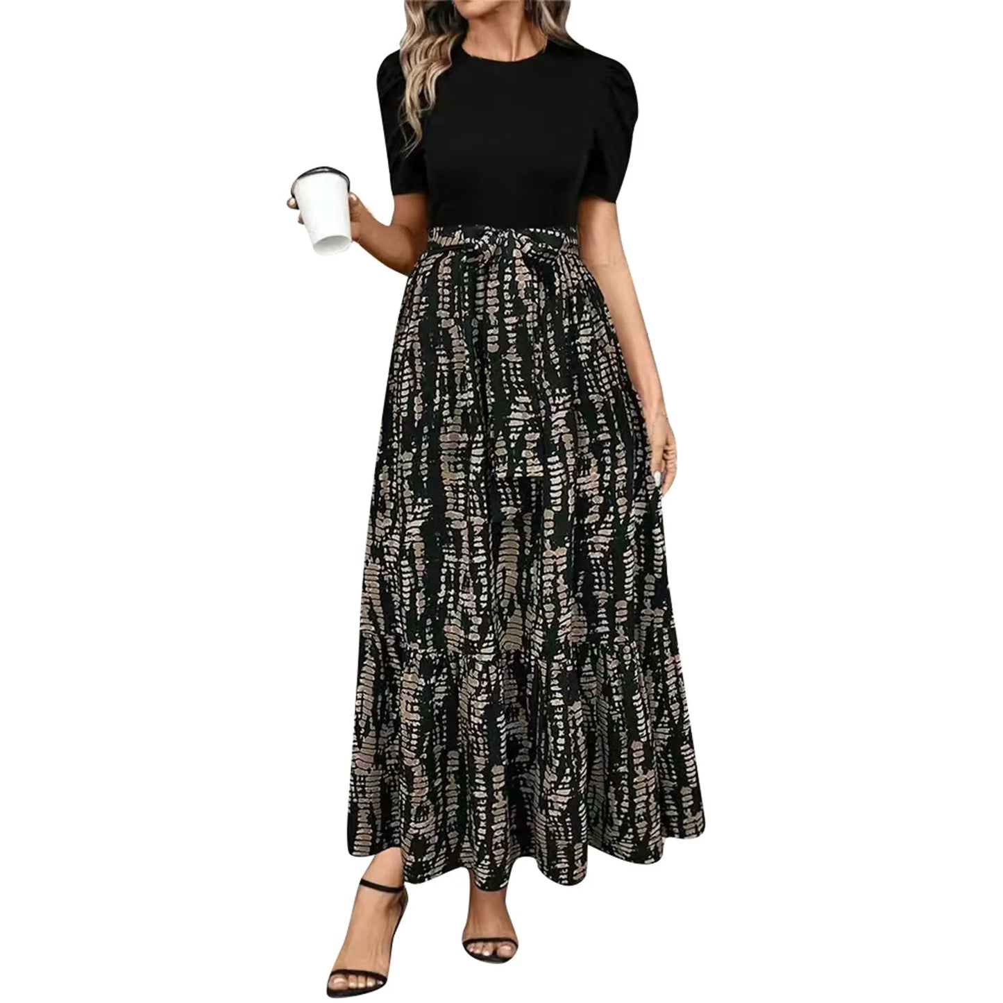 Dresses Elegant Office Lady Outfits A-line Lace-up Slim Fit Waist Ruffle Hem Skirt Women Dress Summer vestidos de mujer casuales