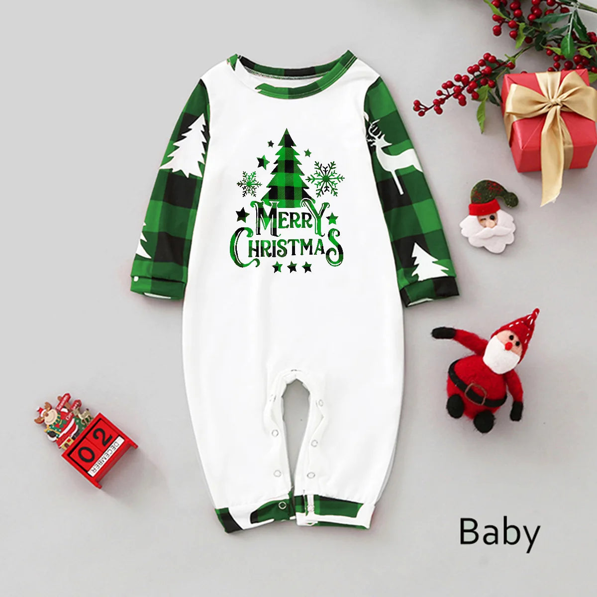 Xmas Matching Family Pajamas Set 2025 Xmas Green Cotton Print Pjs Adult Child Clothing Outfit set Baby Jumpsuit+Dog Clothes