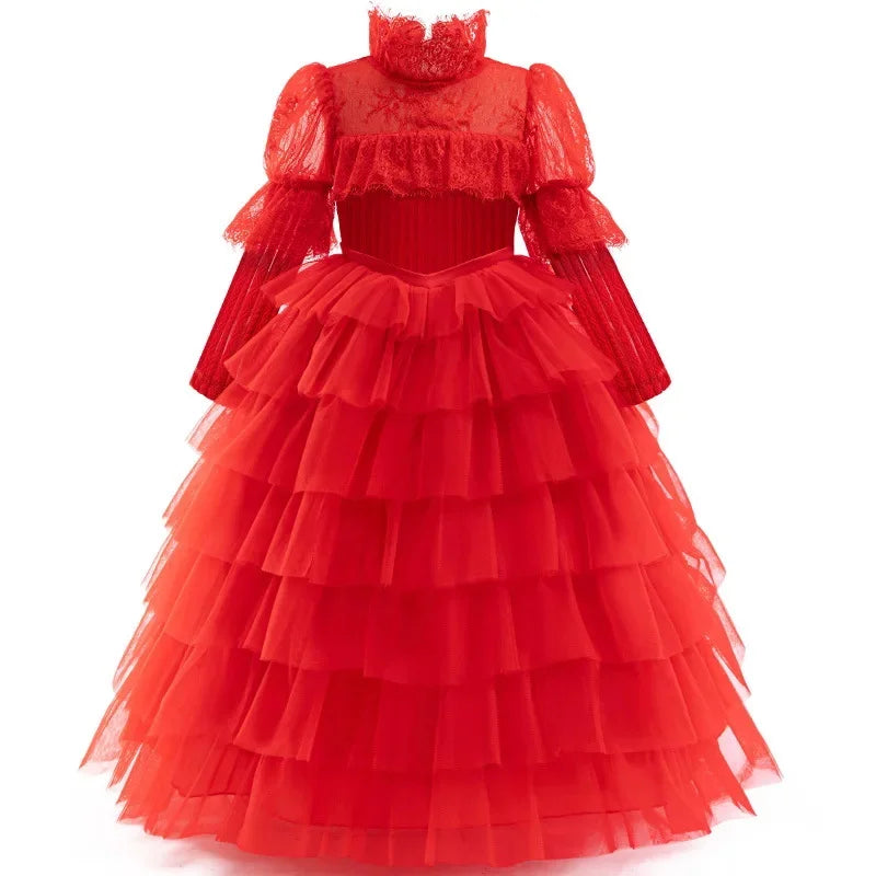 Christmas Red Princess Dress For Girls Party Dresses Flower Girl Wedding Dress Horror Bride Cosplay Costume Halloween Carnival