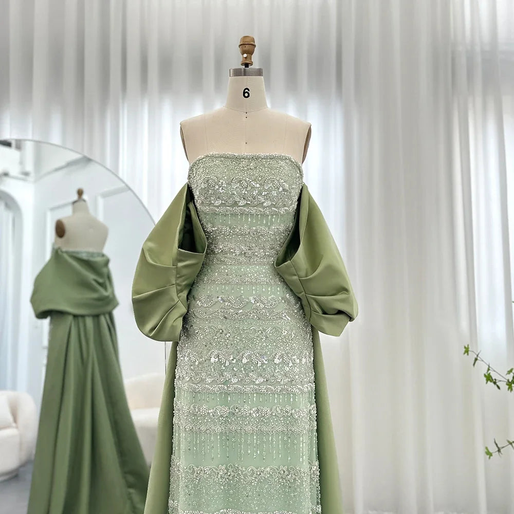 Customized Evening Dresses Luxury Dubai Sage Green Sexy Prom Dress Elegant Exquisite High Quality Wedding Party Gowns for Women