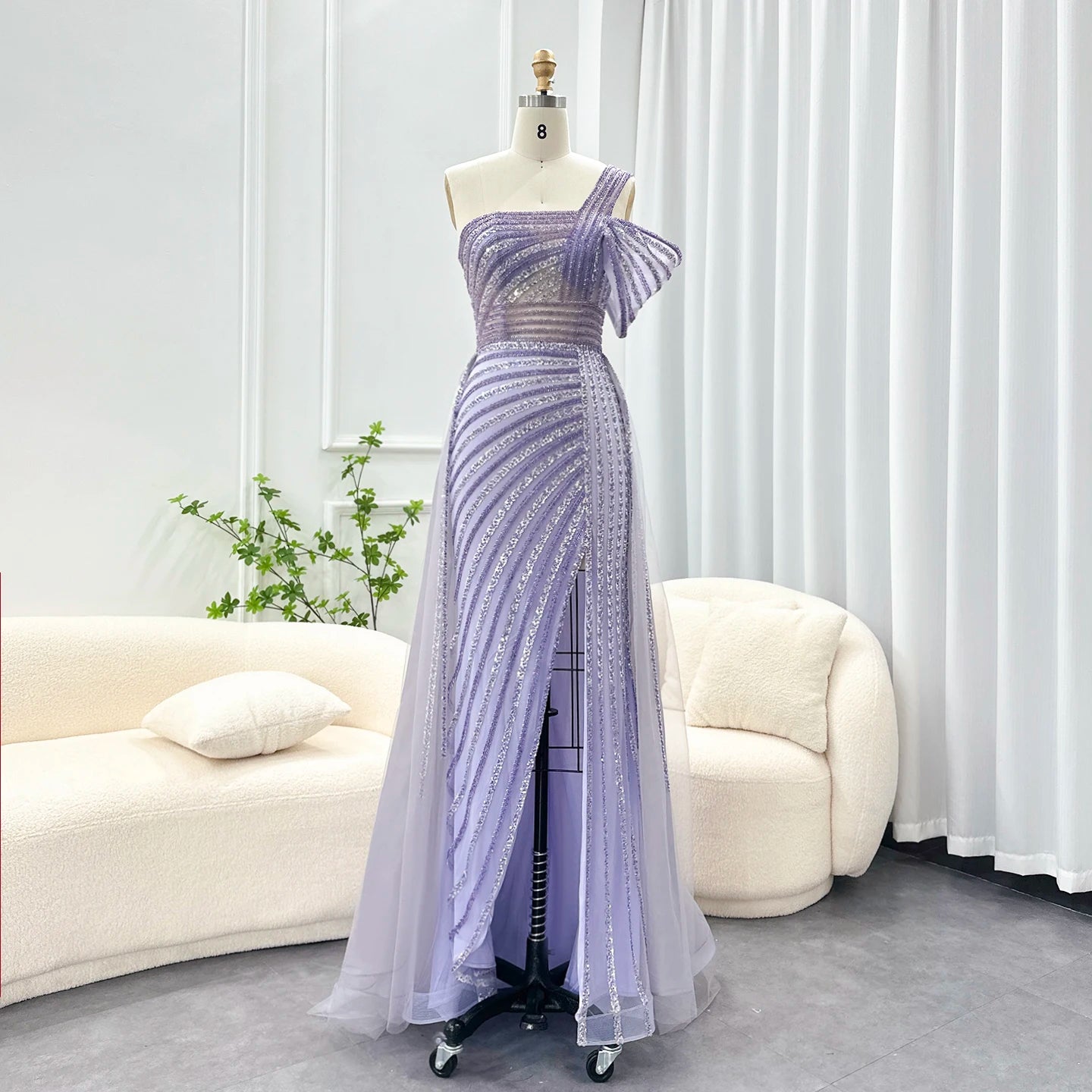 Sharon Said Luxury Dubai Evening Dresses with Overskirt Side Slit Lilac One Shoulder Wedding Formal Party Gowns SS016 Customized
