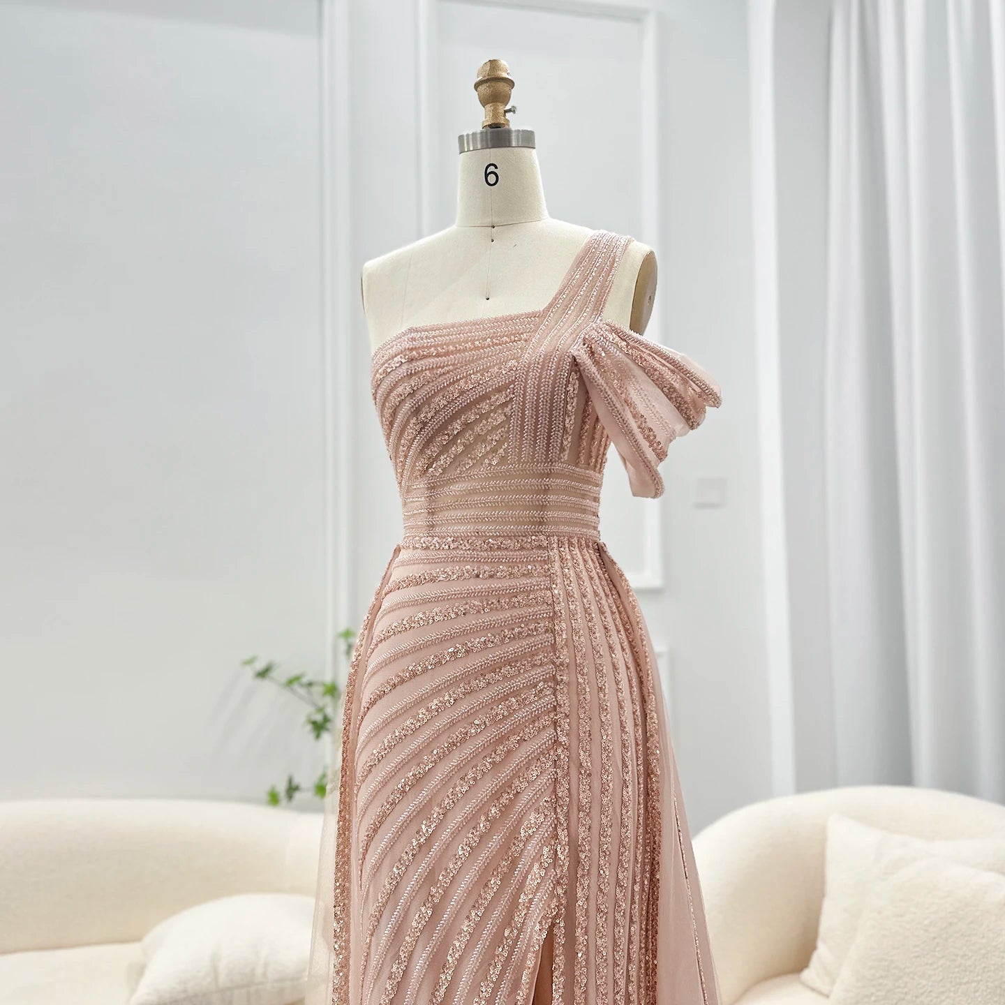 Sharon Said Luxury Dubai Evening Dresses with Overskirt Side Slit Lilac One Shoulder Wedding Formal Party Gowns SS016 Customized