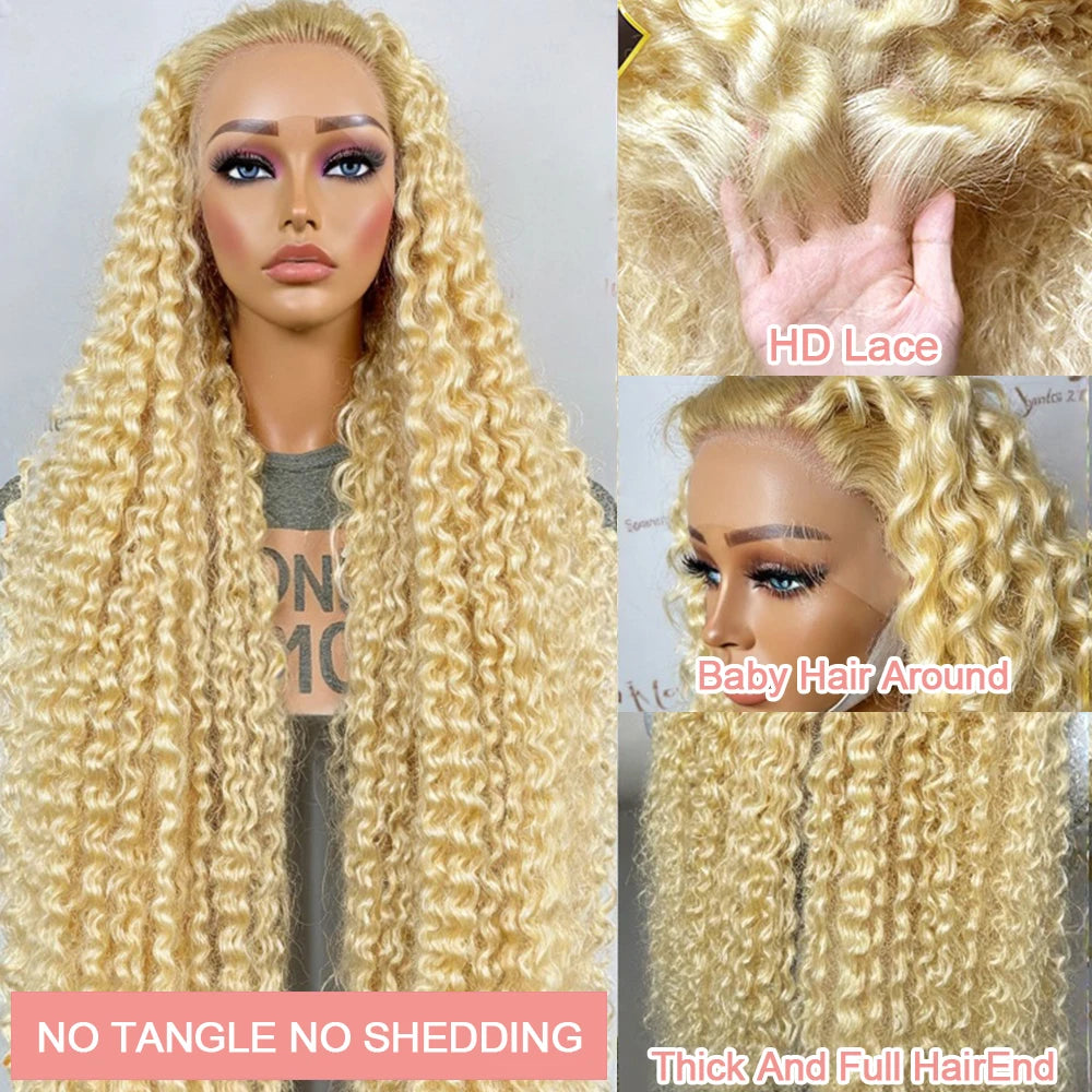 613 Blonde HD Lace Frontal Wig 13x4 13×6 Deep Wave Lace Front Human Hair Wig Colored Curly Wigs Water Wave Wigs For Women ﻿ ﻿