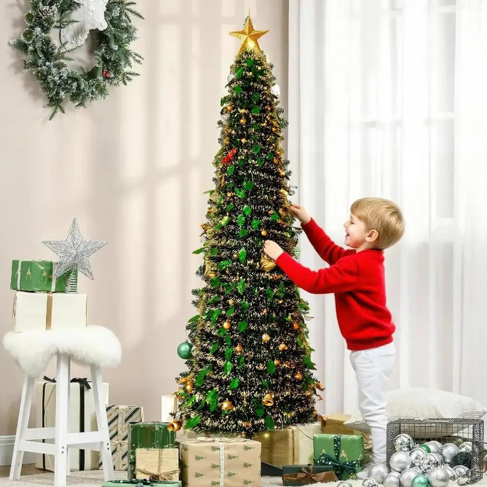 Christmas Tree 5 Ft Festival Ornament Faux Foldable Christmas Tree Christmas Decoration for Winter Holiday Season Decor Indoor