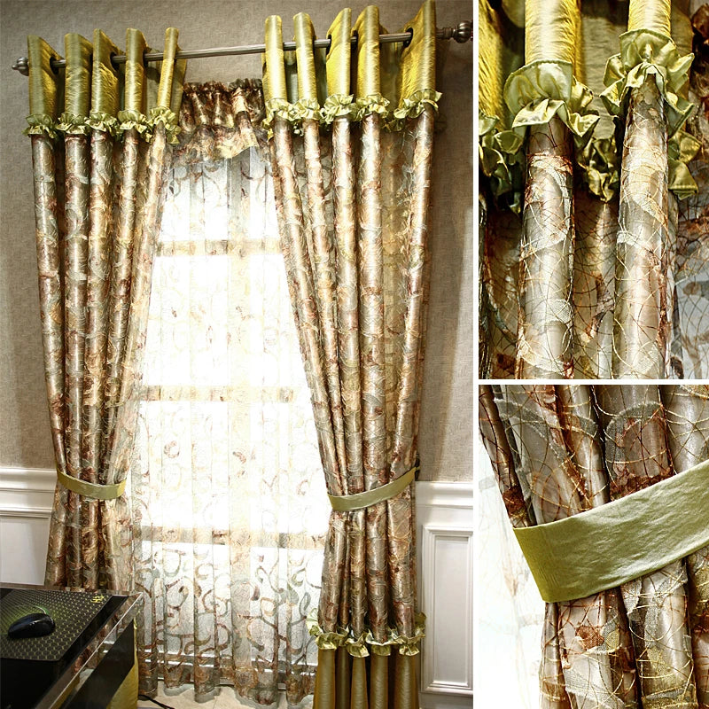 Rod Valance Curtain Door Blinds Window Golden Design Sheer Tulle Draperies Blackout Gold Super Luxury Curtains For Living Room