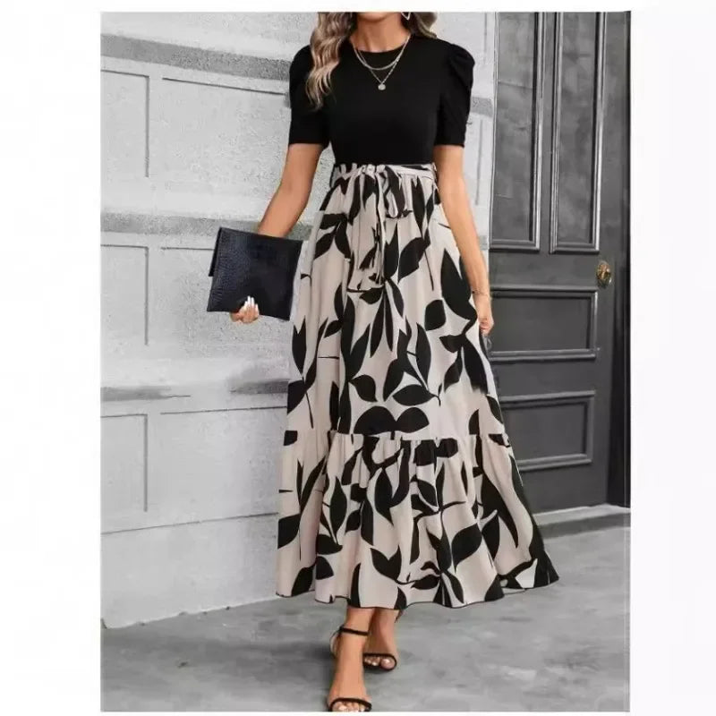 Women's Dresses Spring and Summer Clothing Popular Flower Print Crew Neck Dress Vacation Style Elegant Dress
