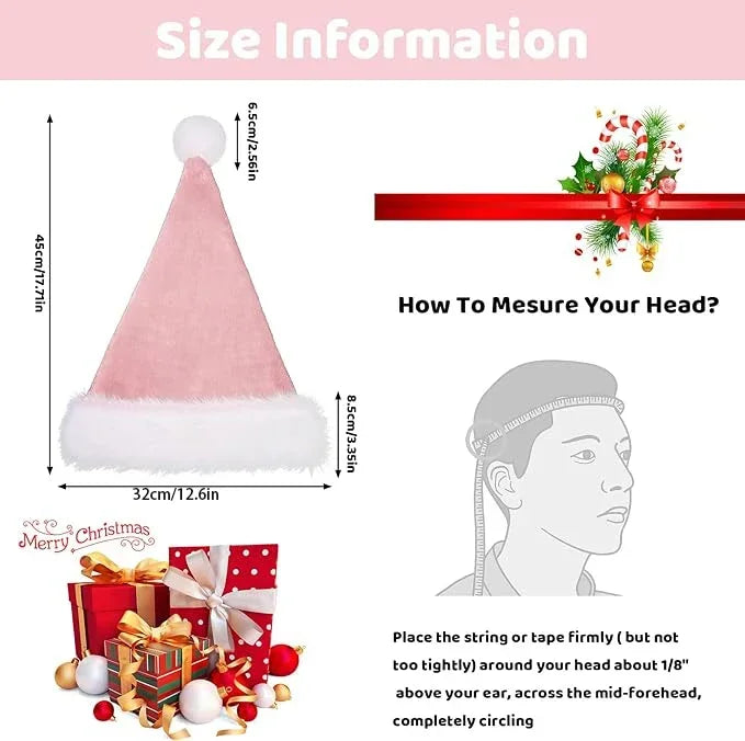 Chrismas Hat Adults Santa Hat for Men and Women Pink Green Blue Red Purple Black White