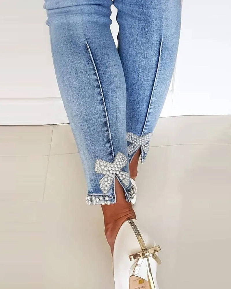 Fashion Skinny Jeans Female Summer Casual Pants Trousers Ladies Vintage High Waisted Jeans Women Bleached Women's Pencil Pants