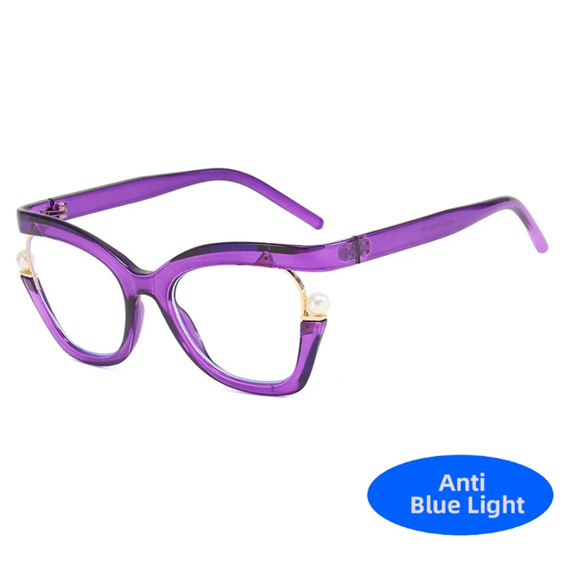 Vintage Brand Designer Pearl Cat Eye Optical Glasses Men Women Trendy Luxury Computer Anti-Blue Light Protection Spectacle Очки