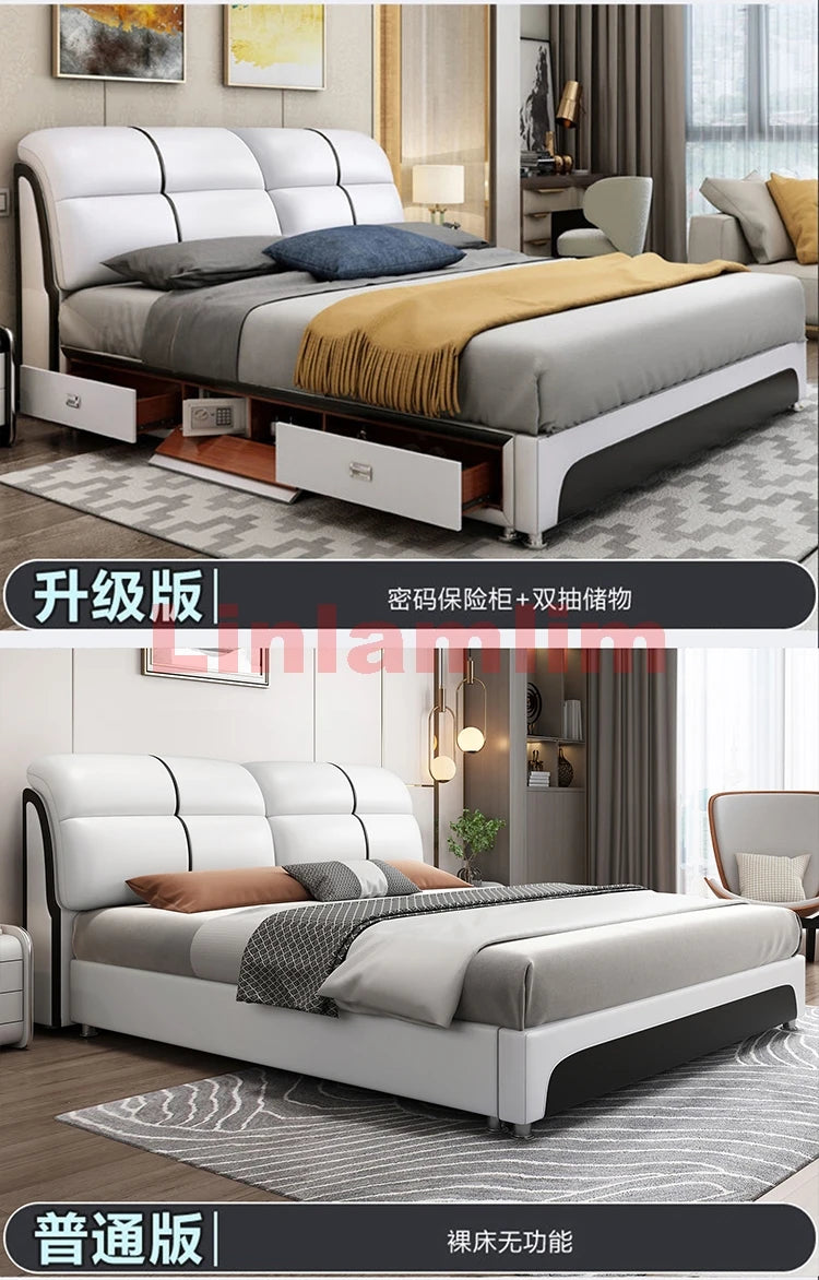 Linlamlim Tech-Smart Multifunctional Bed Genuine Leather Ultimate Camas Tatami Lit with Massage, Projector, Air Purifier,Speaker