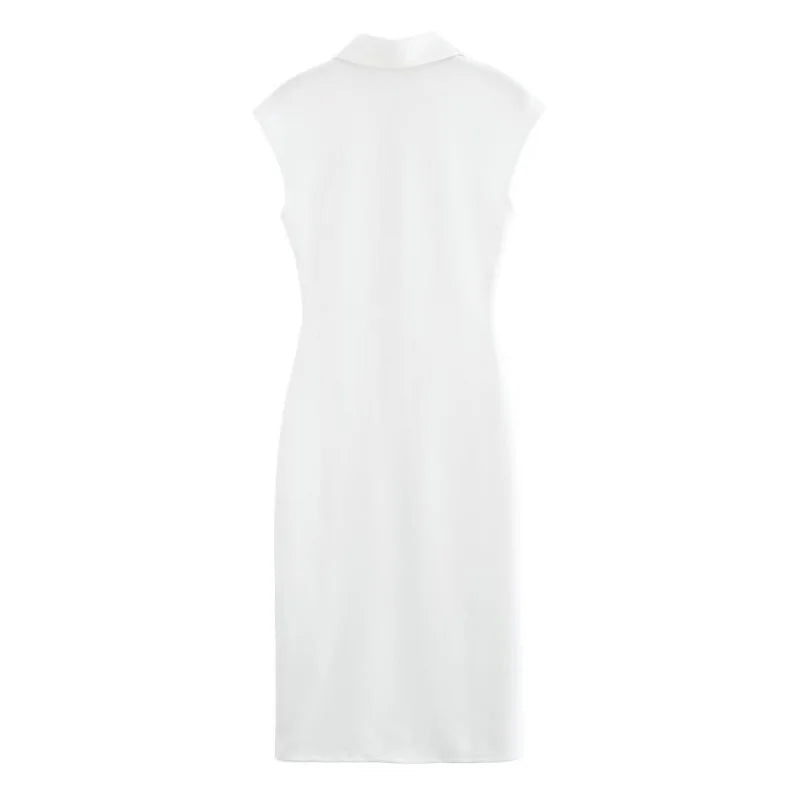 MUJER 2025 Pleated Midi Dresses for Women Sleeveless Shirt Dress Woman White Black Women's Summer Dress Draped Party Dress Women