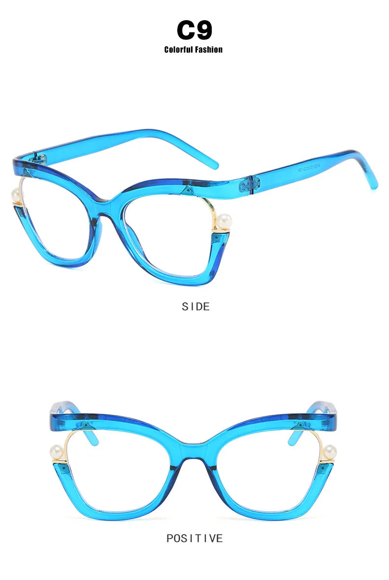 Vintage Brand Designer Pearl Cat Eye Optical Glasses Men Women Trendy Luxury Computer Anti-Blue Light Protection Spectacle Очки