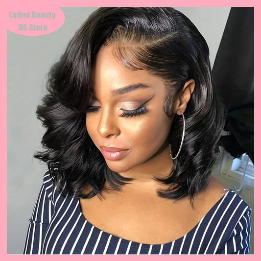 Lafino 10 Inch Short Human Hair Wigs Bob Wig 13x6 Lace Hd Body Wave Wig 13x4 Hd Lace Frontal Wigs Loose Body Wave Black Wig