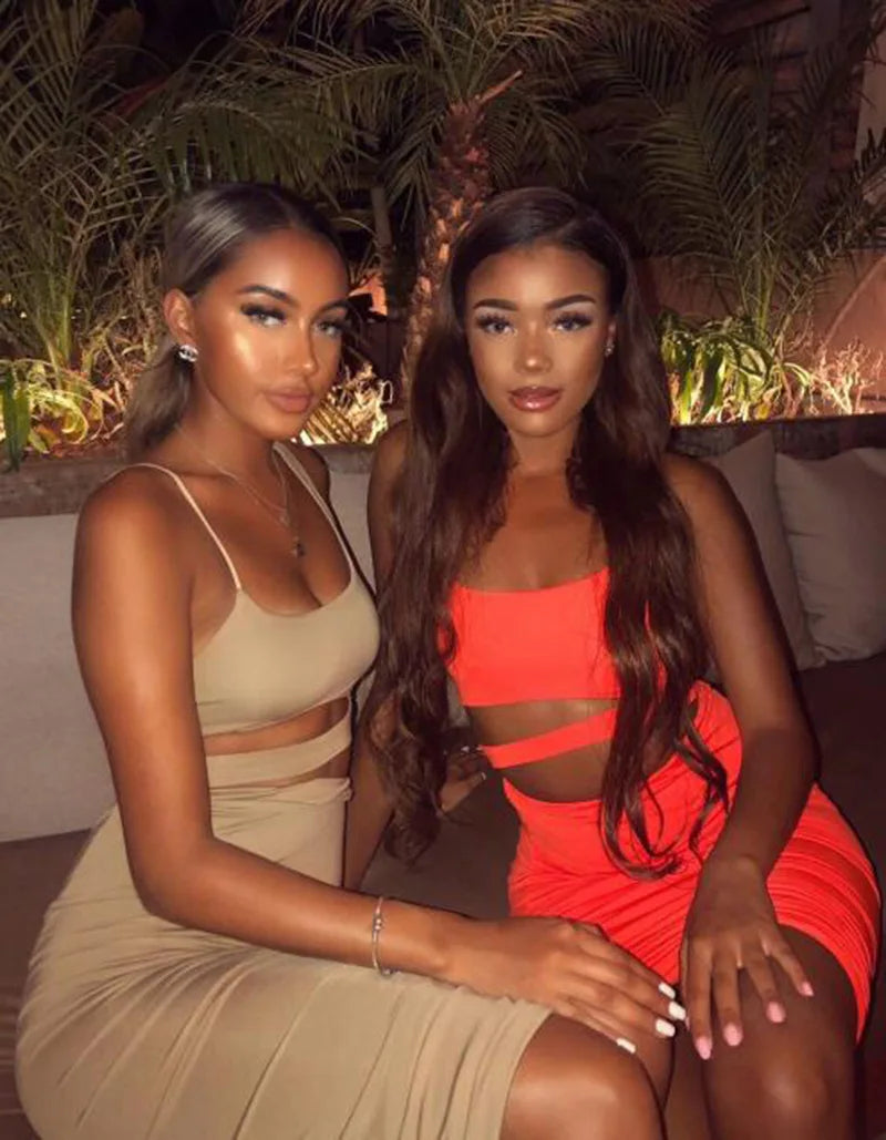 Women Dress Elegant Long Dresses Party Night Dress Women Dresses Woman Female Clothing Sexy Pleated Hollowout Two-piece Dress