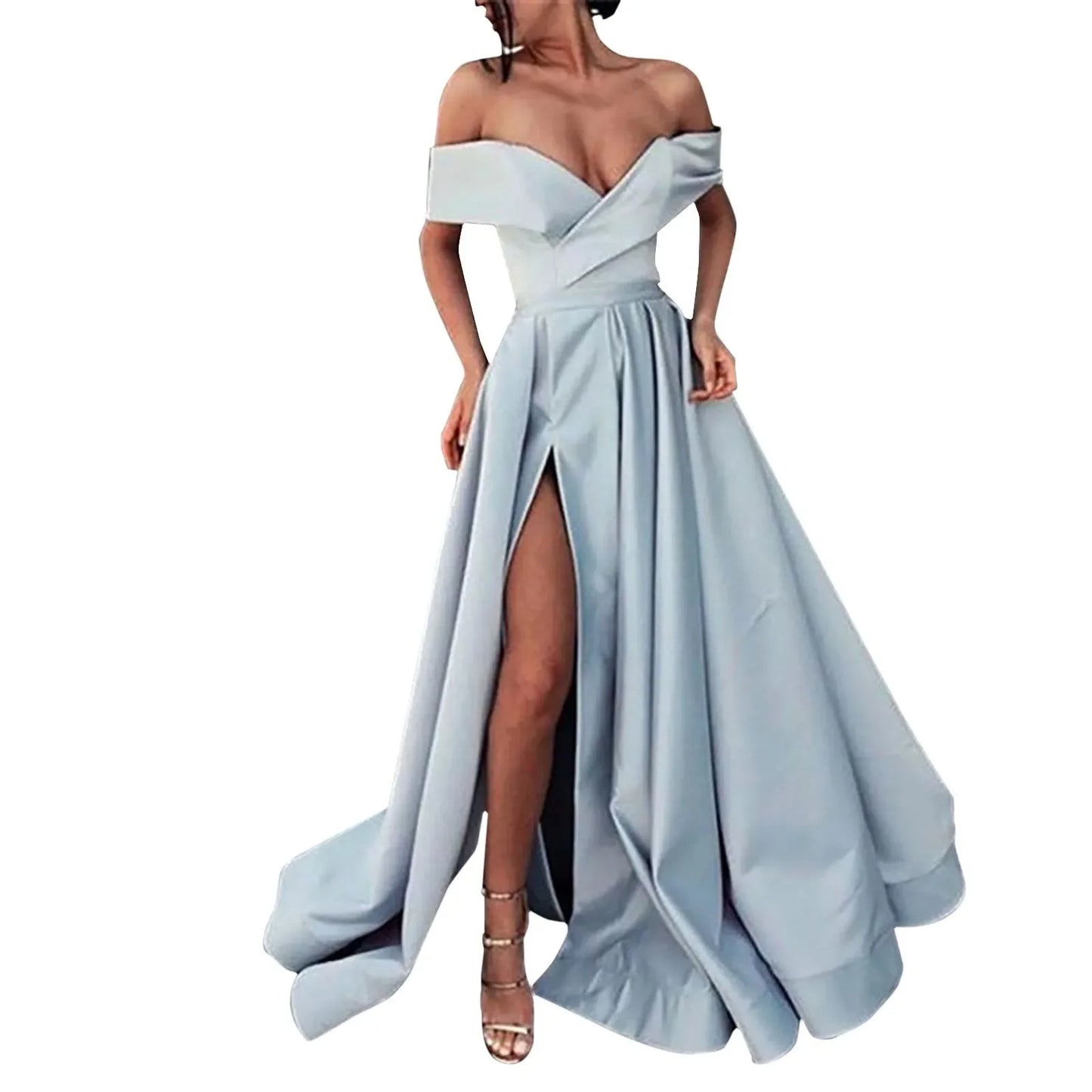 BWQ Floor Dress Cocktail Ladies Chiffon Temperament French Retro Dress Low Cut V Neck Wedding Slit Dresses Woman Clothing