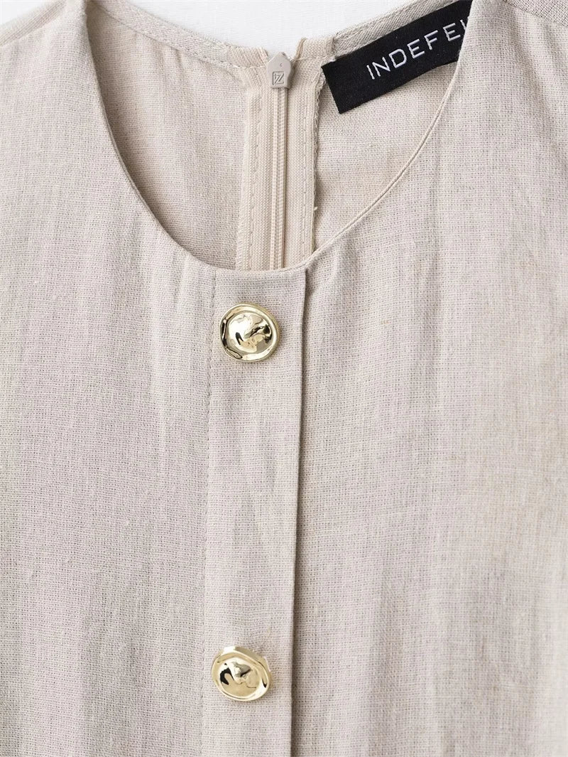 Women's Dresses 2025 New Linen Blend Button Trim Midi Skirt Elegant and chic women's long dress