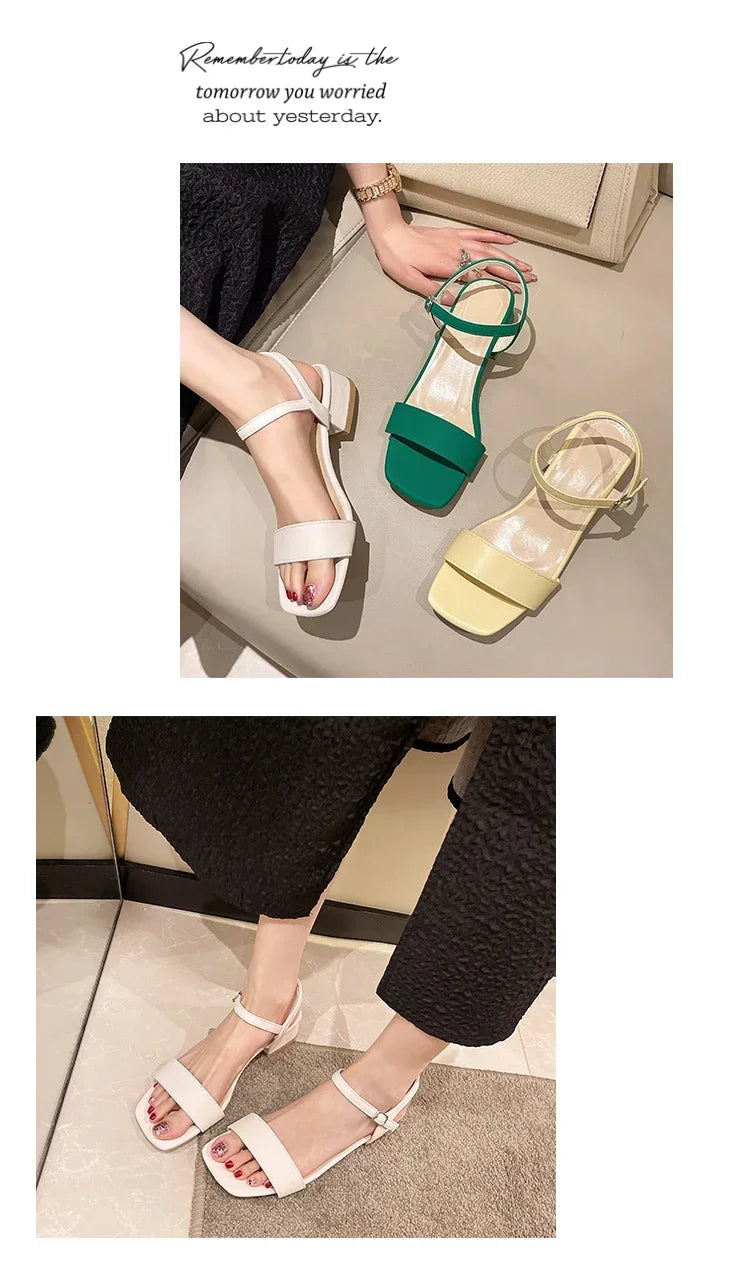 Sandals for women in summer, new thick heeled sandals for women, internet celebrity, gentle one line with buckle, fairy style