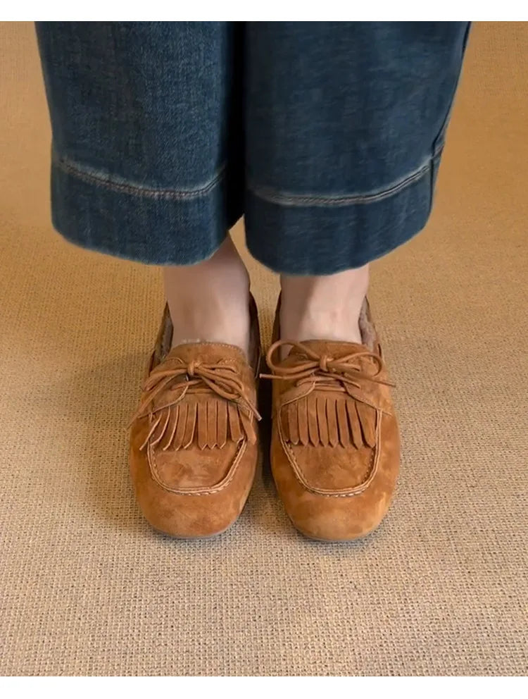 Boots for Women 2025 Hot Sale Warm Women's Flats Daily Casual Flats Women Bow Tie Fringe Round Toe Soft Bottom Boots Ladies