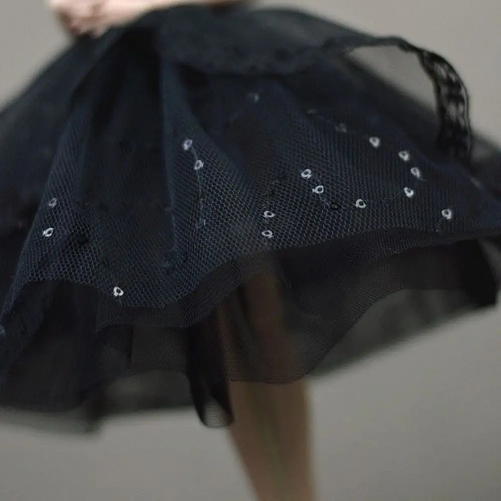 Fashion Dress Up Doll Dress Evening Party Tutu Dotted Lace Dolls Clothes Mini Black Prom Dress Doll Princess Dress DIY Toy