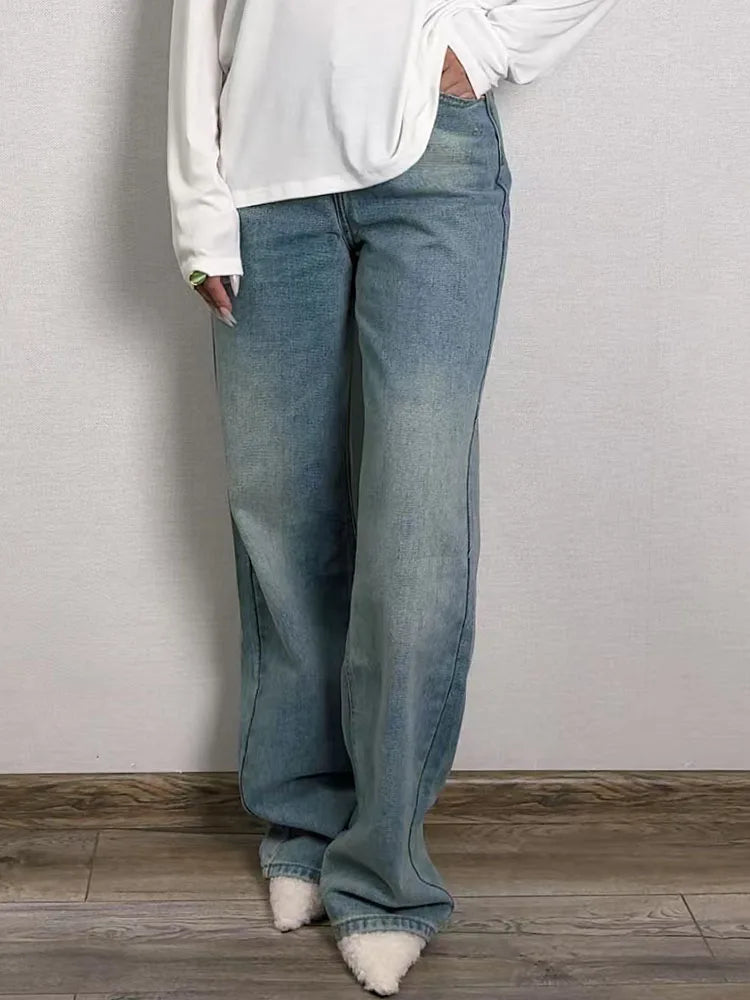 Blue Jeans Women High Waist 2025 Loose Casual Boyfriend Long Jeans For Work Ladies Simple Straight Leg Denim Pants For Women