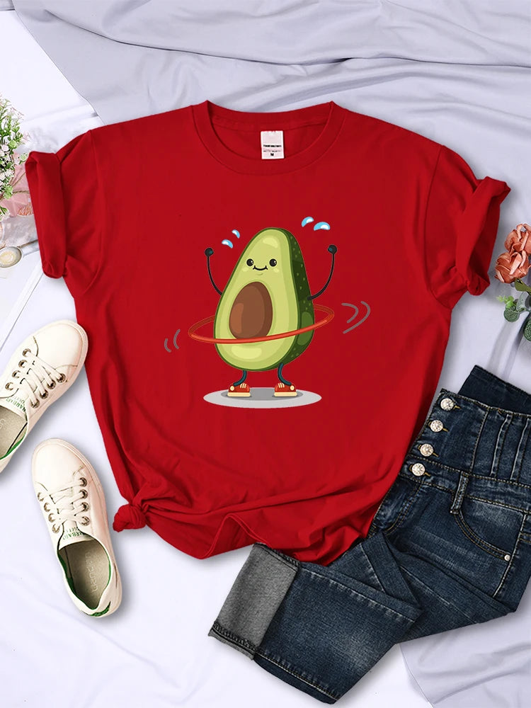 Fruit Avocado Doing Sport Womens T Shirts Hip Hop Harajuku Short Sleeve Soft Breathable Tee Clothing Summer Casual Female Tops