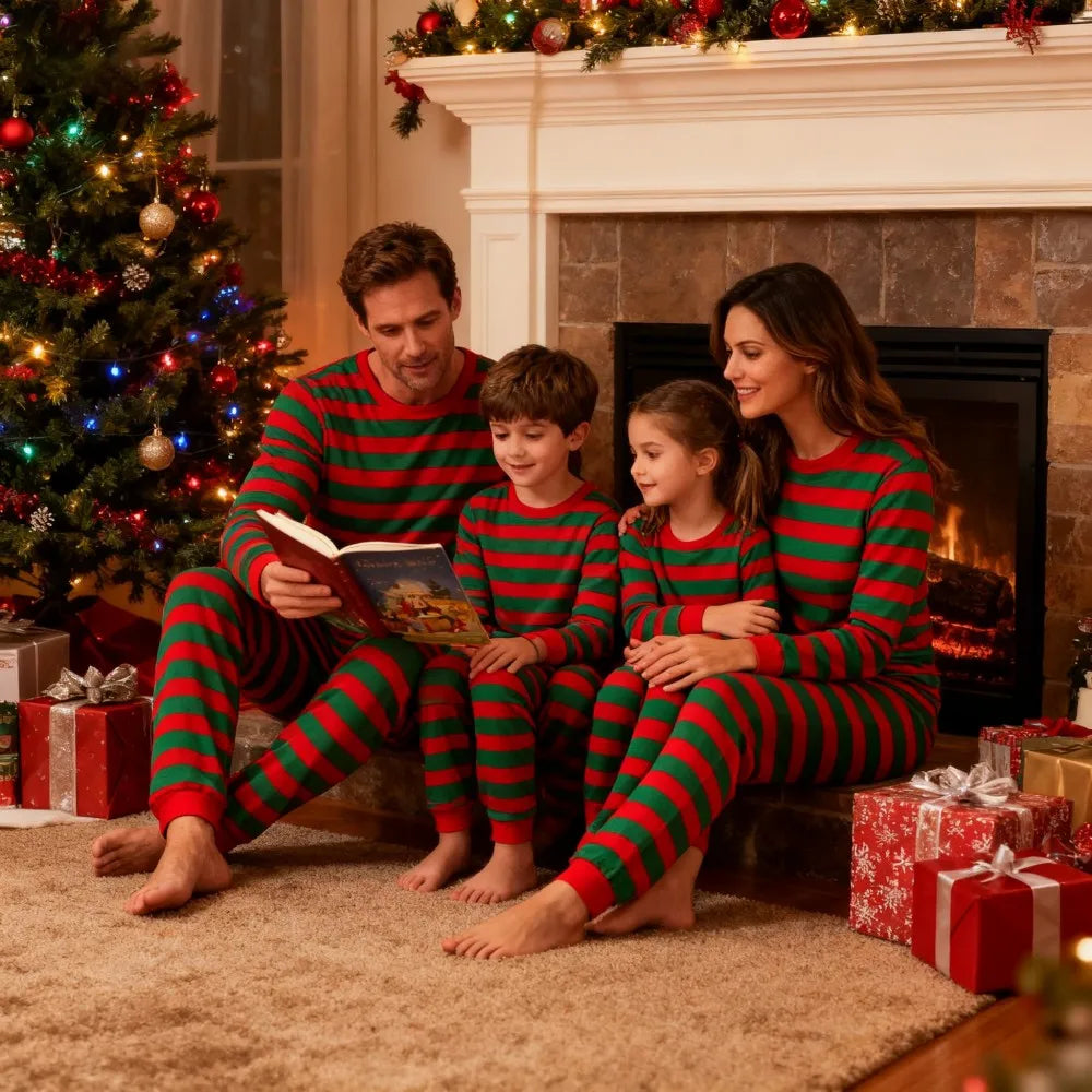 New Striped Family Matching Christmas Pajamas Mother Kids Pijamas Familiares Navidad Couples Matching Outfits Xmas Nightwear