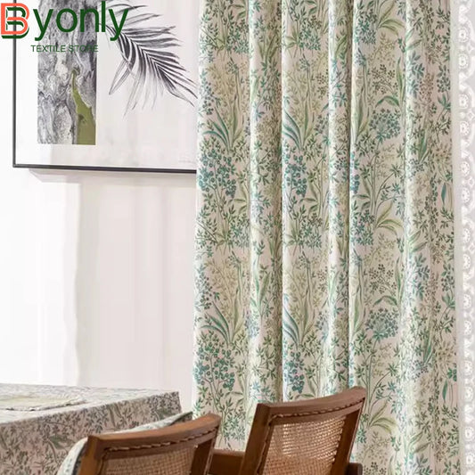 Curtains for Living Dining Room Bedroom American Pastoral Retro Floral Print Cotton and Linen Blackout Light Luxury