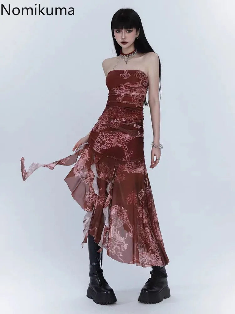 Sexy Dresses for Women 2025 Vestidos De Mujer Tunic Print Sleeveless Backless Robe Femme Fashion Summer Irregular Chiffon Dress