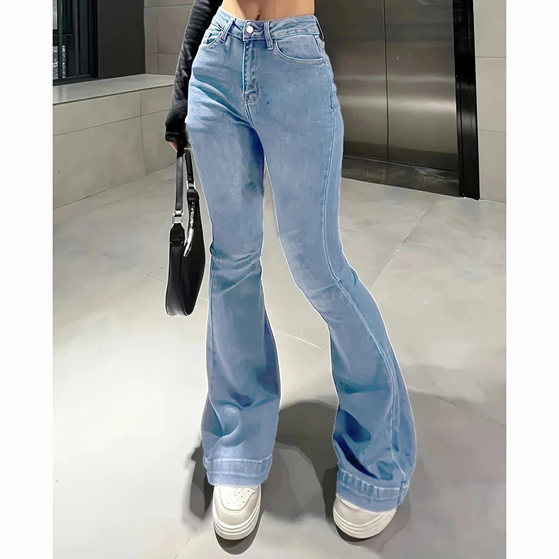 2025 Lady High Waist Stretchy Flared Jeans Women Ins Fashion Solid Bootcut Denim Pants Girls Chic Slim Fit Bell Bottoms Trousers