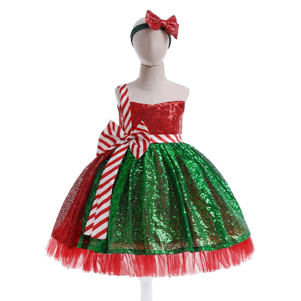 Christmas Cosplay Princess Dress Children Red New Year Carnival Clothes Girls Cartoon Xmas Tree Role Play Outfit Cute Costume