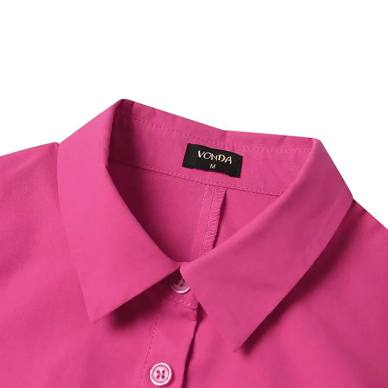 VONDA 2025 Summer Shirt Dress Women Elegant Long Sleeve Solid Color Sundress Casual Loose Buttons Pockets Short Mini Vestidos