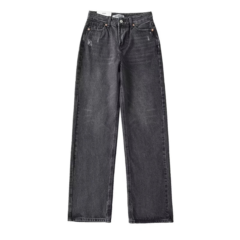 Blue Jeans Women High Waist 2025 Loose Casual Boyfriend Long Jeans For Work Ladies Simple Straight Leg Denim Pants For Women