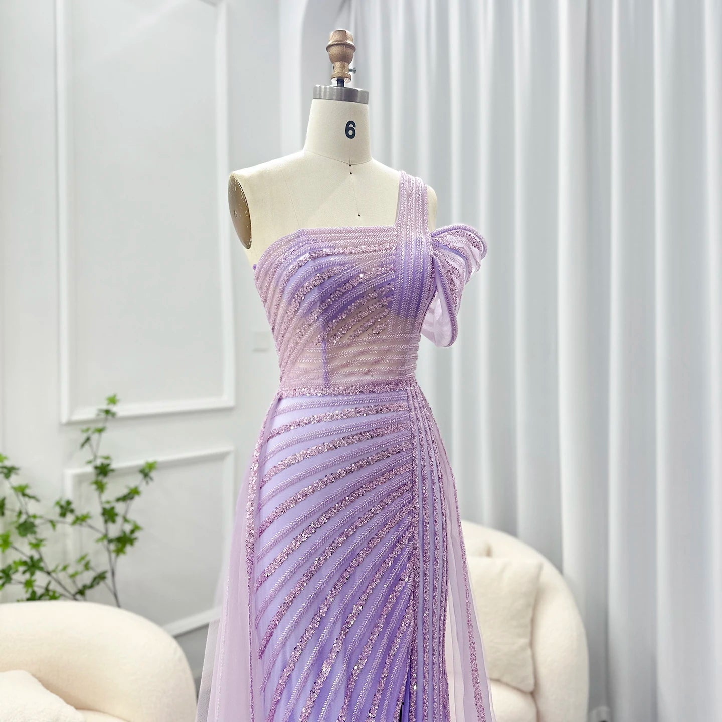 Sharon Said Luxury Dubai Evening Dresses with Overskirt Side Slit Lilac One Shoulder Wedding Formal Party Gowns SS016 Customized