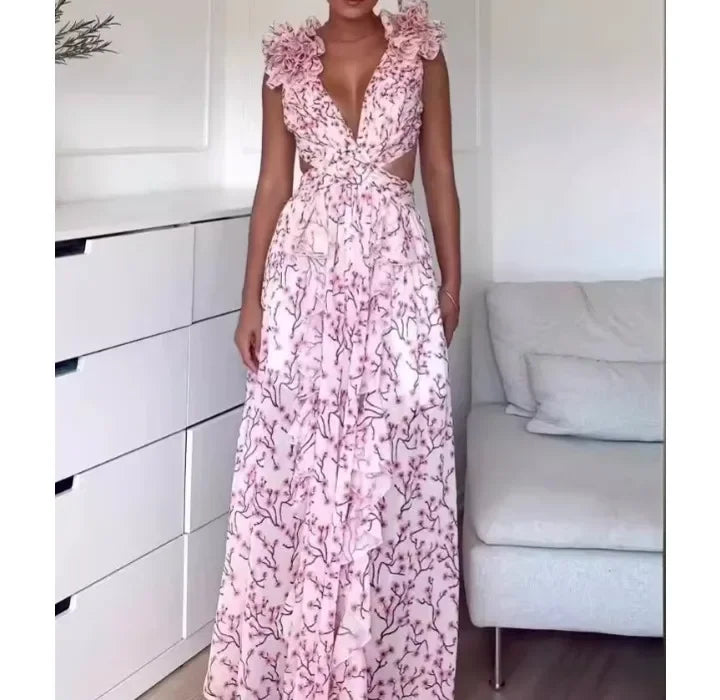 Dresses for Women 2025 Summer New Fashion Print Backless Sleeveless Sexy Temperament Commuting Elegant Long Strap Dress