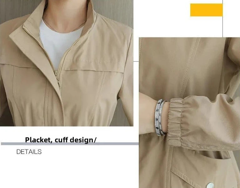 Women's Windbreaker Jackets Spring Autumn Drawstring Khaki Female Coat Modern Hot High Quality Great New in Outerwears Elegant