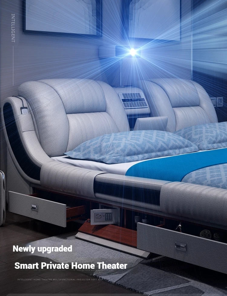 Queen Luxury Modern Double Bed Storage Multifonction Bedroom King Double Bed White Frame Smart Cama Box Casal Room Furniture