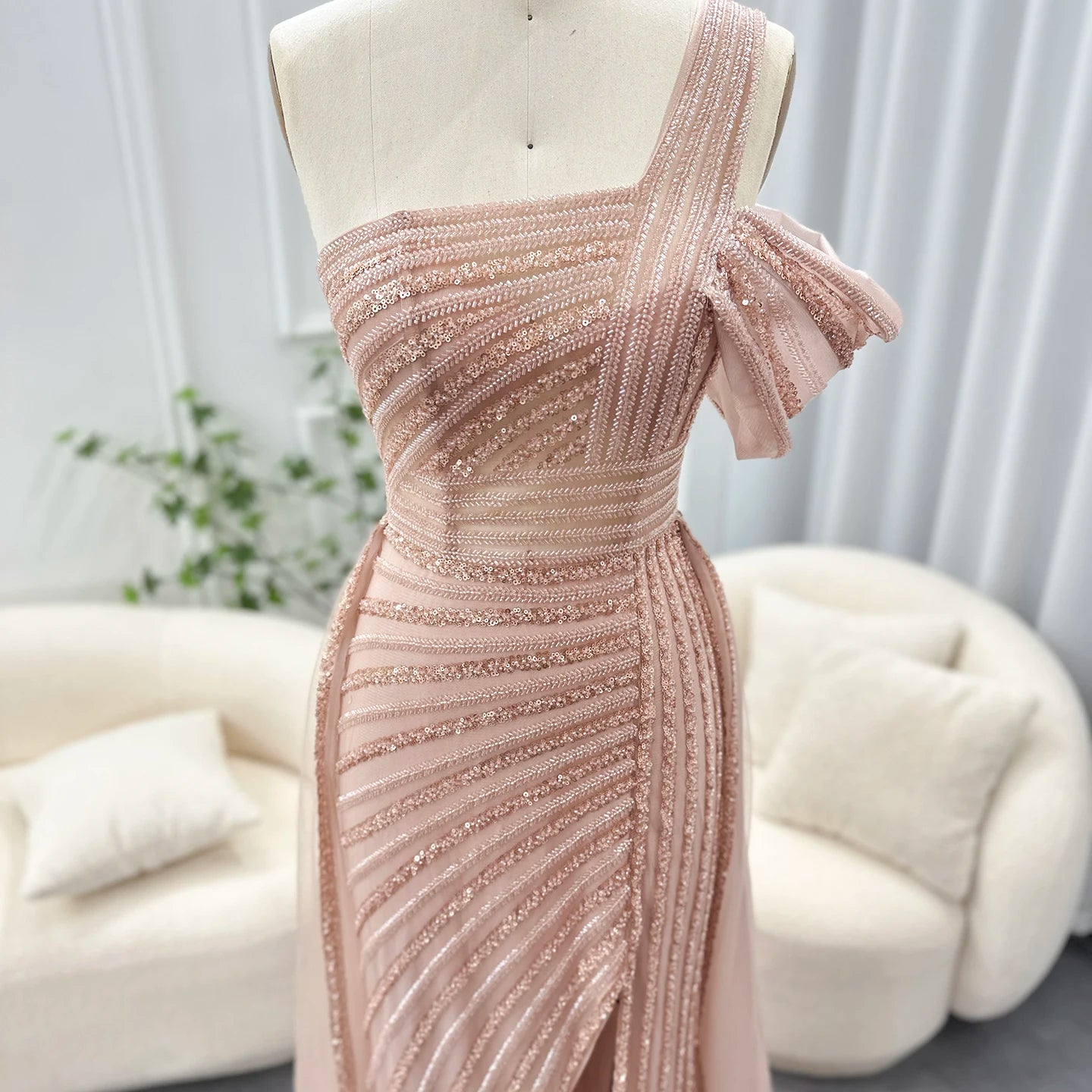 Sharon Said Luxury Dubai Evening Dresses with Overskirt Side Slit Lilac One Shoulder Wedding Formal Party Gowns SS016 Customized