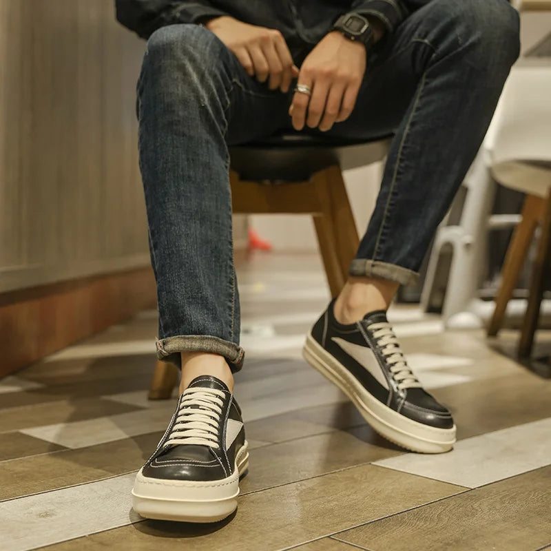 Shoes Leather Platform Sports Casual Shoes Black and White Retro Chalkboard Shoes Men's Boots Outdoor 2025 New Men's Shoes