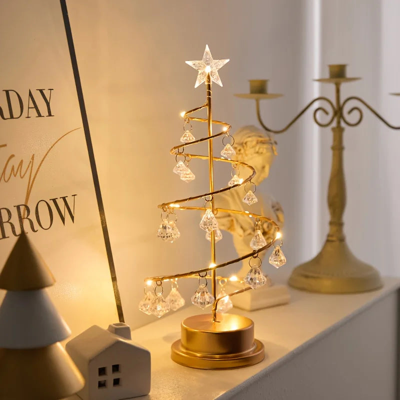 Elegant Metal Christmas Tree with Warm White Sturdy Base and  Crystal Ornaments Christmas Tree Lamp for Festive or Ideal Gift