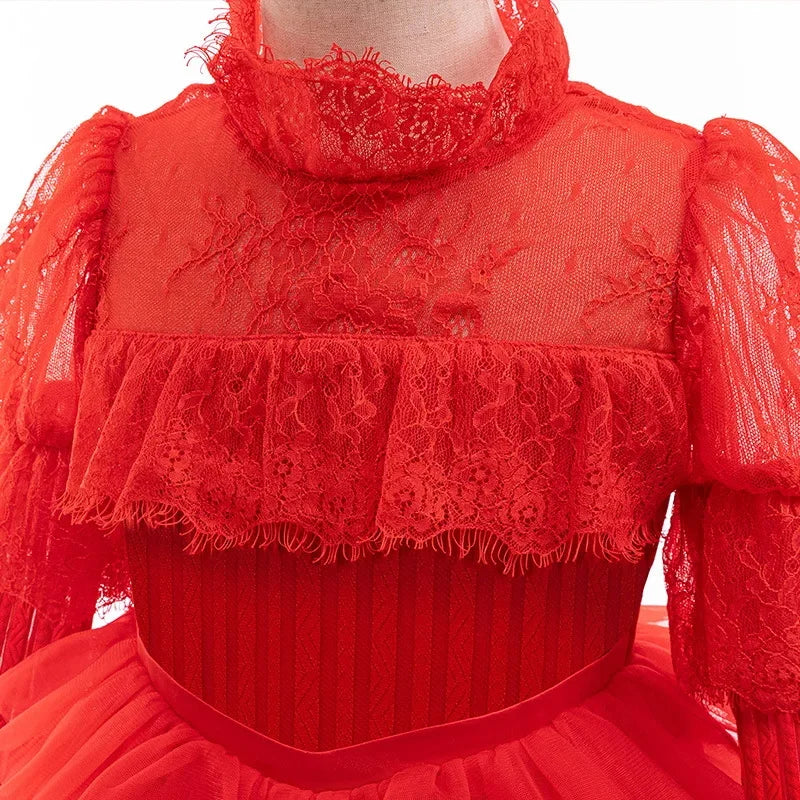 Christmas Red Princess Dress For Girls Party Dresses Flower Girl Wedding Dress Horror Bride Cosplay Costume Halloween Carnival
