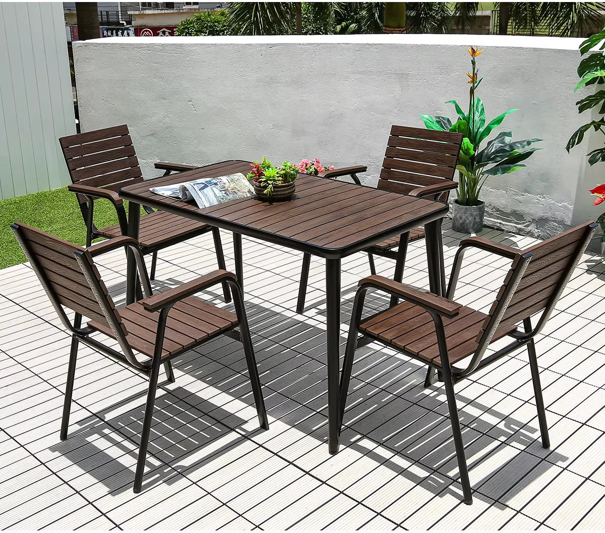 Outdoor Table 120cm Rectangular Tables Metal Backyard Table Garden Hotel Urniture Balcony Terrace Wood-plastic Table
