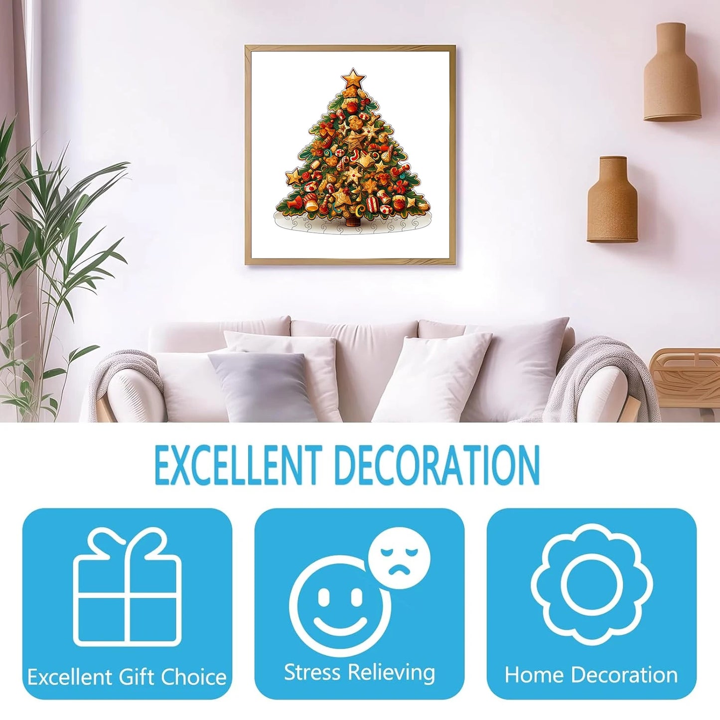 Christmas Tree Wooden Puzzle for Adults, Animal Shaped Pieces Puzzles Toys with Beautiful Package, Christmas Gift Home Decor
